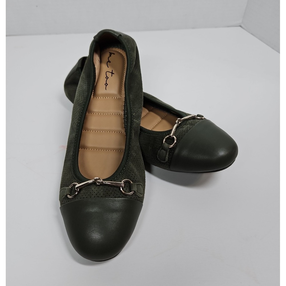 Me Too Womens Green‎ Leather Horsebit Ballet Flats Size 7